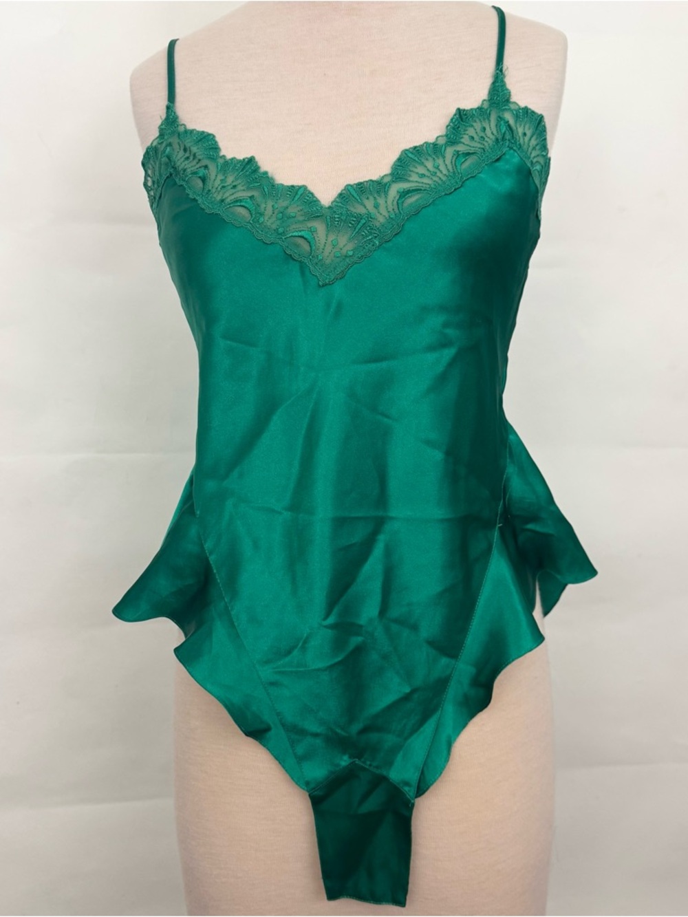 Victoria’s Secret vintage gold label Emerald Lace-Trim Satin Bodysuit medium
